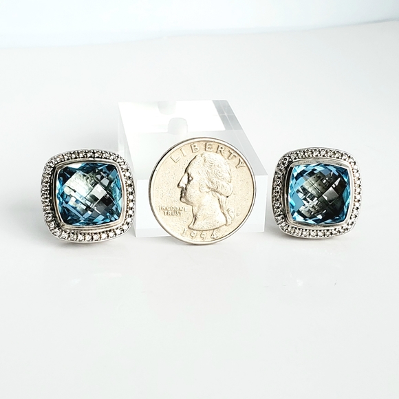 DAVID YURMAN Albion 14mm Blue Topaz Diamond Earrings - Picture 3 of 7